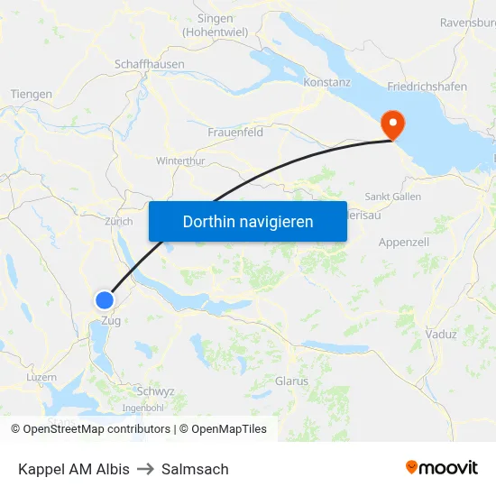 Kappel AM Albis to Salmsach map