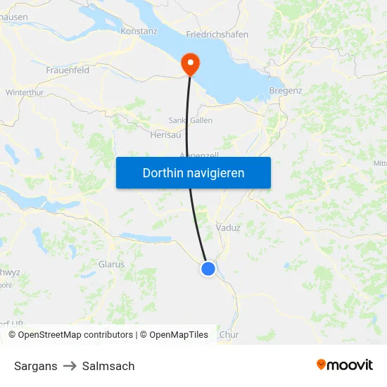 Sargans to Salmsach map