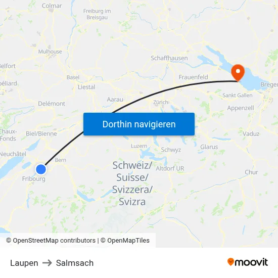 Laupen to Salmsach map