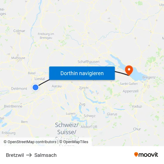 Bretzwil to Salmsach map