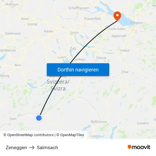 Zeneggen to Salmsach map