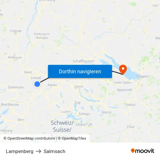 Lampenberg to Salmsach map
