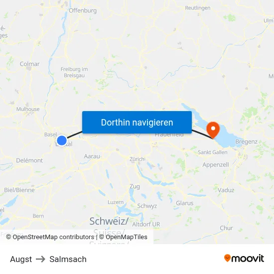 Augst to Salmsach map
