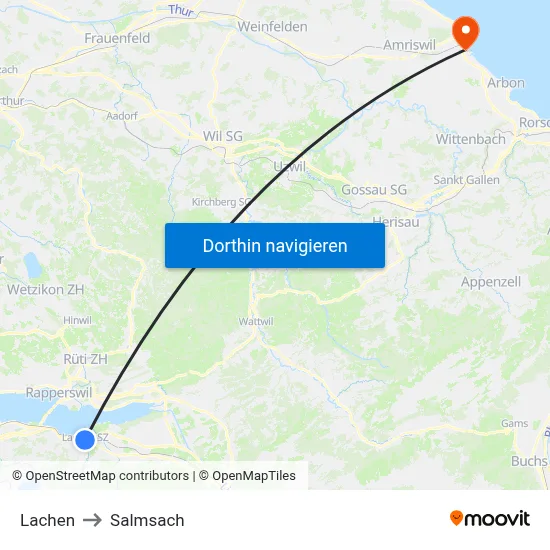 Lachen to Salmsach map