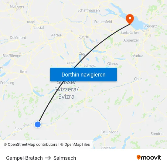 Gampel-Bratsch to Salmsach map