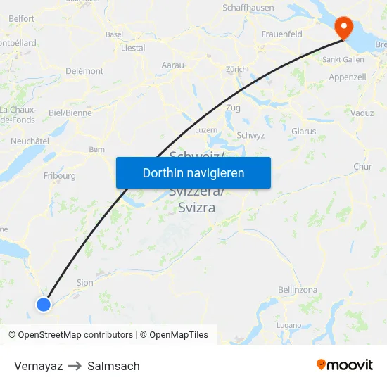 Vernayaz to Salmsach map
