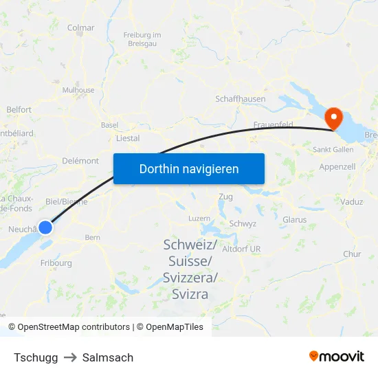 Tschugg to Salmsach map