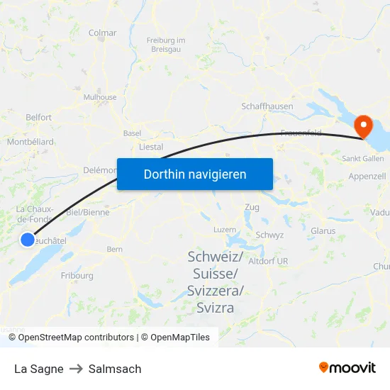 La Sagne to Salmsach map