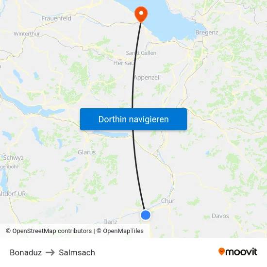 Bonaduz to Salmsach map