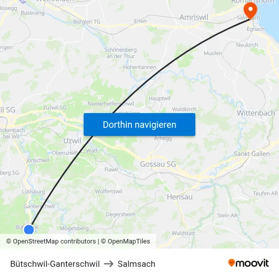 Bütschwil-Ganterschwil to Salmsach map