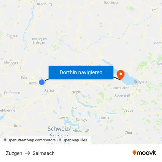 Zuzgen to Salmsach map