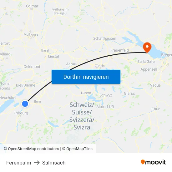 Ferenbalm to Salmsach map
