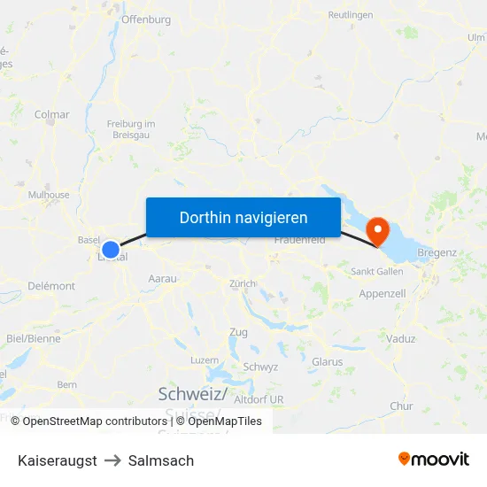 Kaiseraugst to Salmsach map