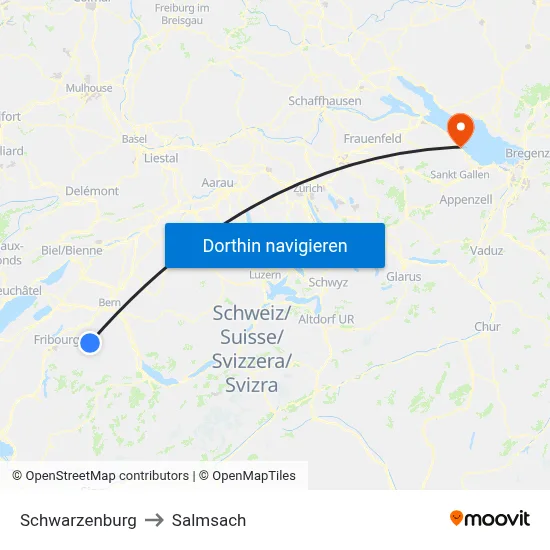 Schwarzenburg to Salmsach map