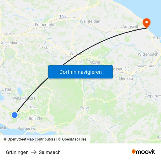 Grüningen to Salmsach map