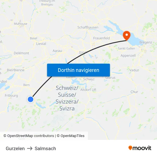 Gurzelen to Salmsach map