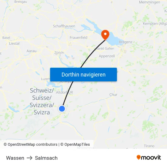 Wassen to Salmsach map