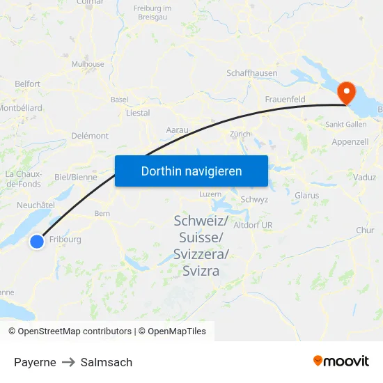 Payerne to Salmsach map