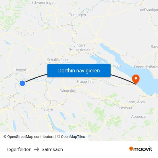 Tegerfelden to Salmsach map