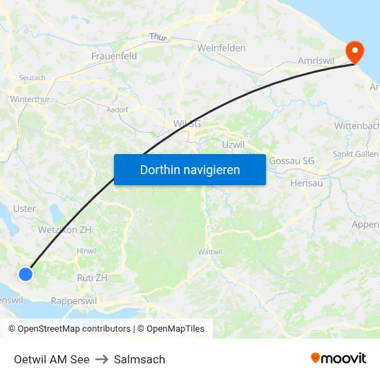 Oetwil AM See to Salmsach map