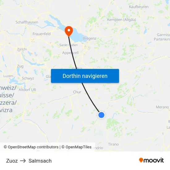 Zuoz to Salmsach map