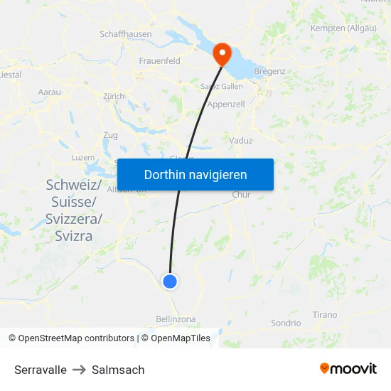 Serravalle to Salmsach map