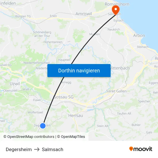 Degersheim to Salmsach map