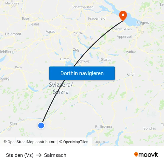Stalden (Vs) to Salmsach map
