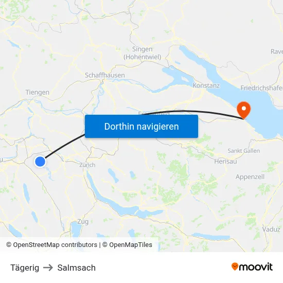 Tägerig to Salmsach map