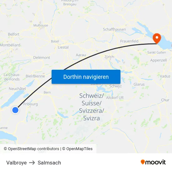 Valbroye to Salmsach map