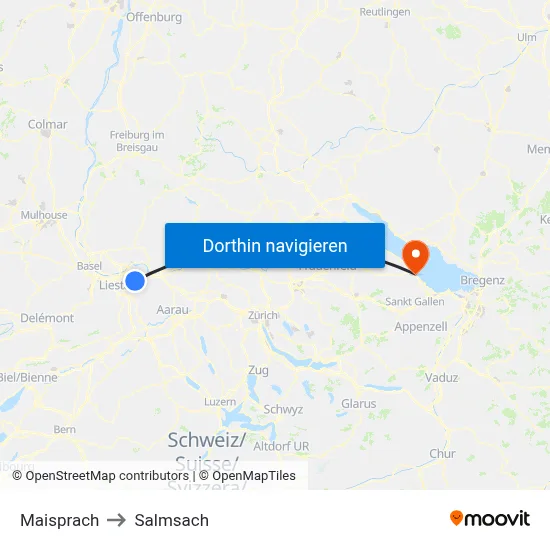 Maisprach to Salmsach map