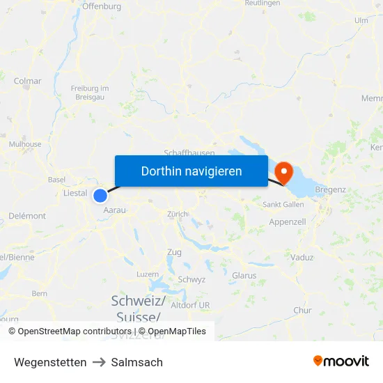 Wegenstetten to Salmsach map