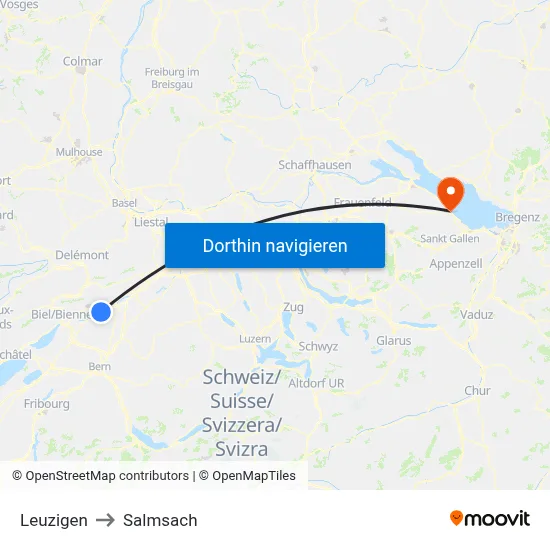 Leuzigen to Salmsach map