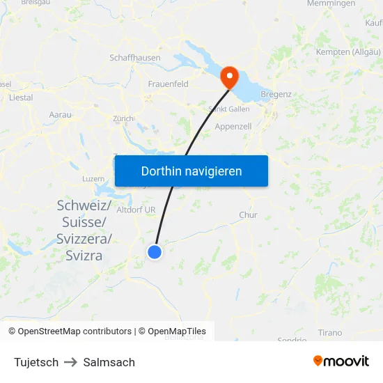 Tujetsch to Salmsach map