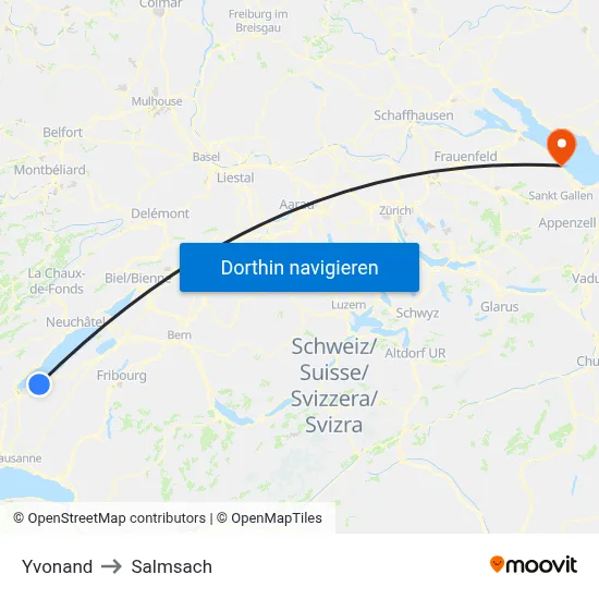 Yvonand to Salmsach map
