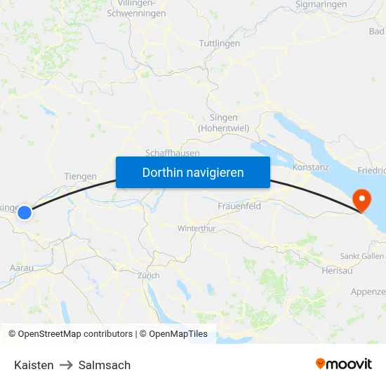 Kaisten to Salmsach map