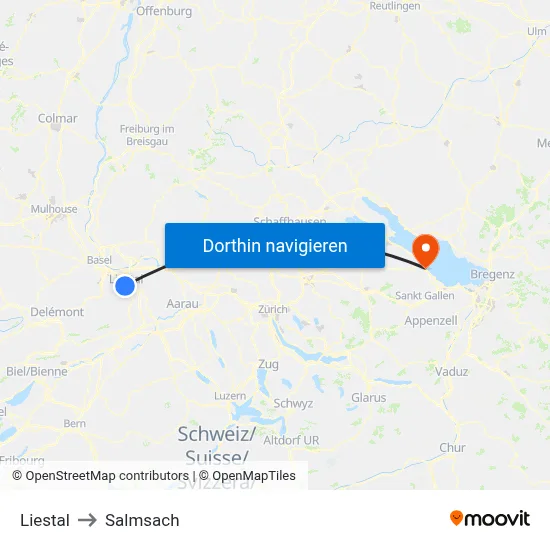 Liestal to Salmsach map