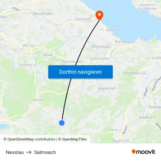 Nesslau to Salmsach map