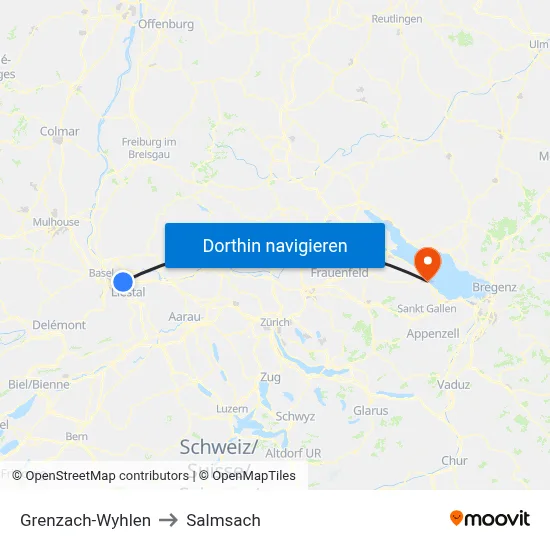 Grenzach-Wyhlen to Salmsach map