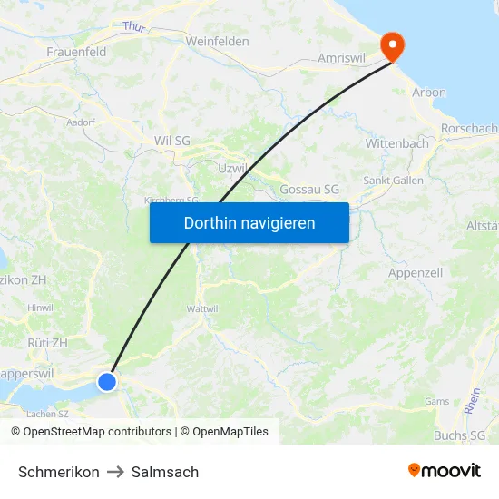 Schmerikon to Salmsach map