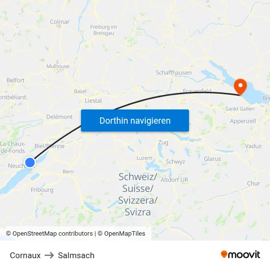 Cornaux to Salmsach map