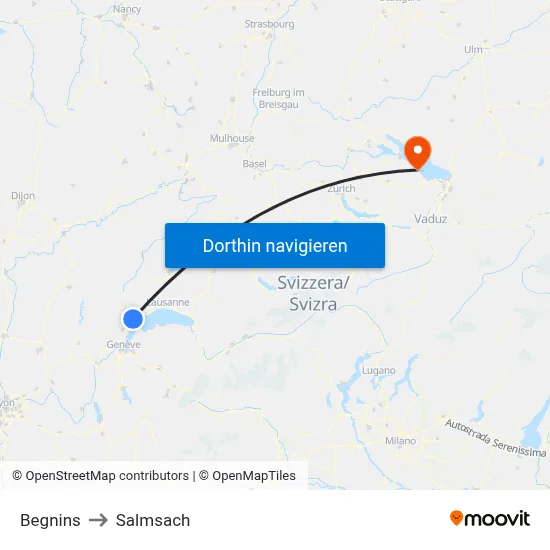 Begnins to Salmsach map
