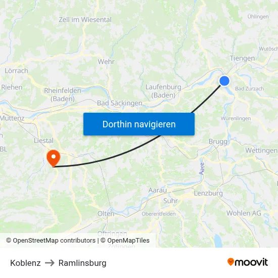 Koblenz to Ramlinsburg map