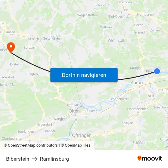 Biberstein to Ramlinsburg map