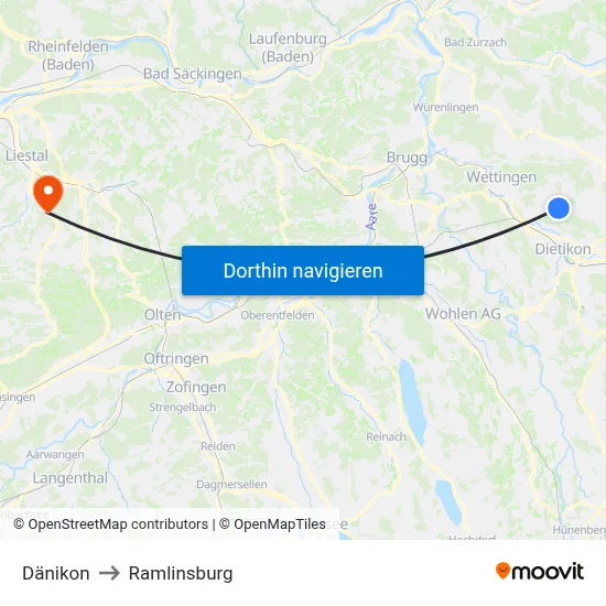 Dänikon to Ramlinsburg map