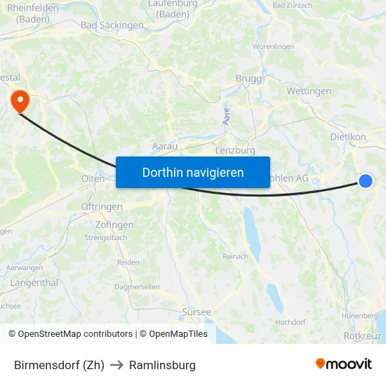 Birmensdorf (Zh) to Ramlinsburg map