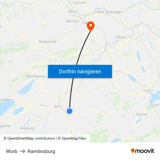 Worb to Ramlinsburg map