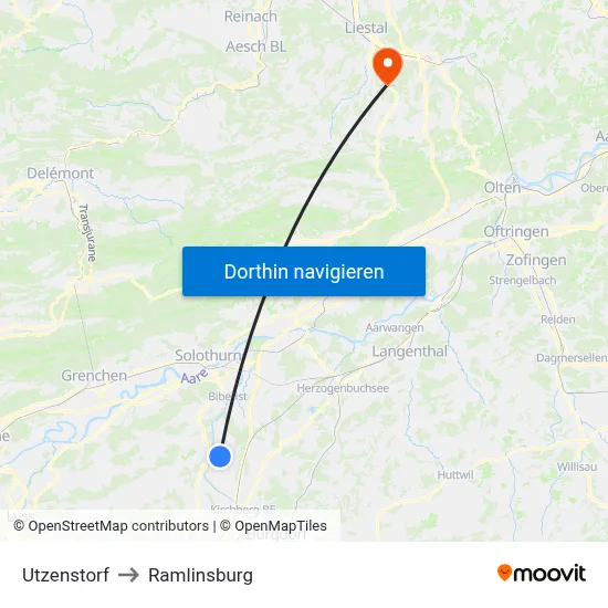 Utzenstorf to Ramlinsburg map