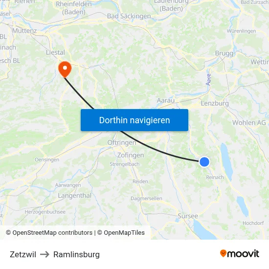 Zetzwil to Ramlinsburg map