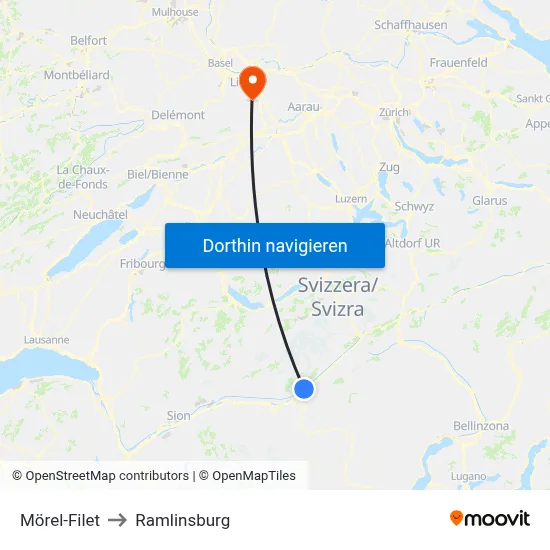 Mörel-Filet to Ramlinsburg map